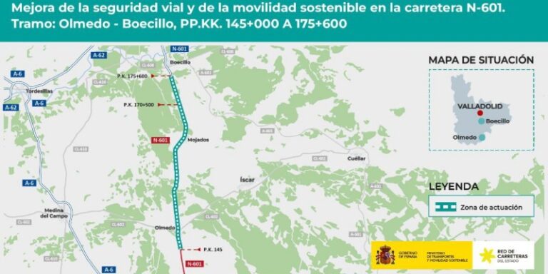 Transportes adjudica por 2,7 millones de euros la redacción del proyecto para mejorar la seguridad vial en la carretera N-601 entre Olmedo y Boecillo