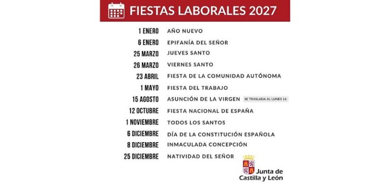 La Junta aprueba el calendario de fiestas laborales para el año 2027